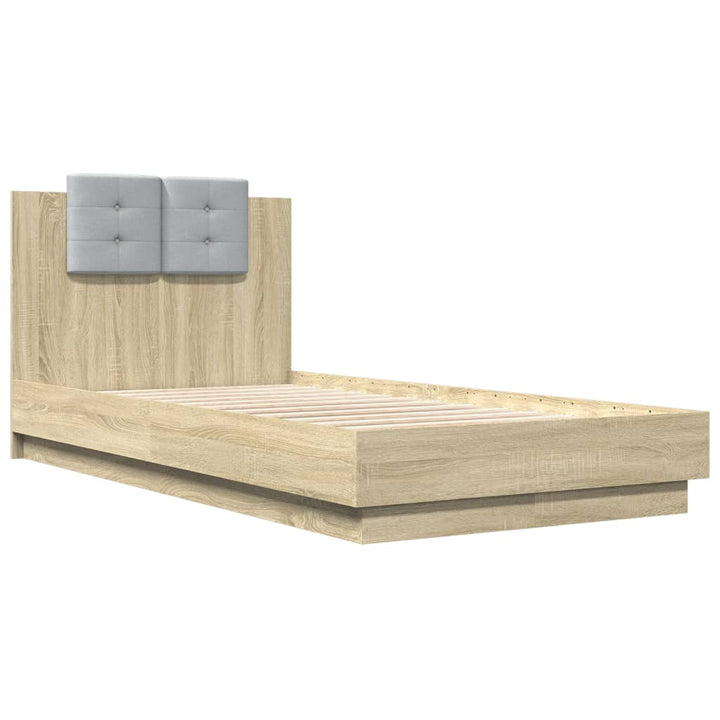 sengeramme med sengegavl og LED-lys 75x190 cm sonoma-eg