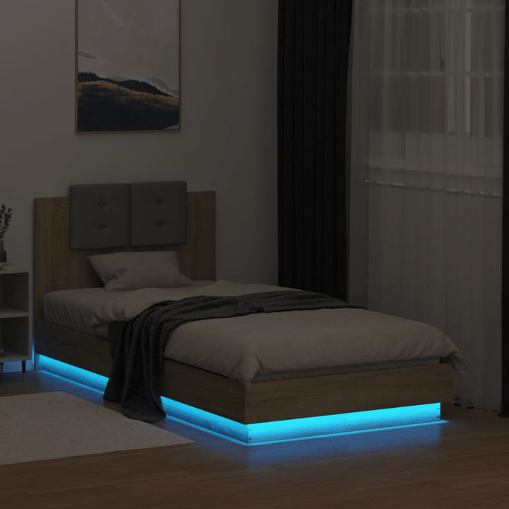 sengeramme med sengegavl og LED-lys 75x190 cm sonoma-eg