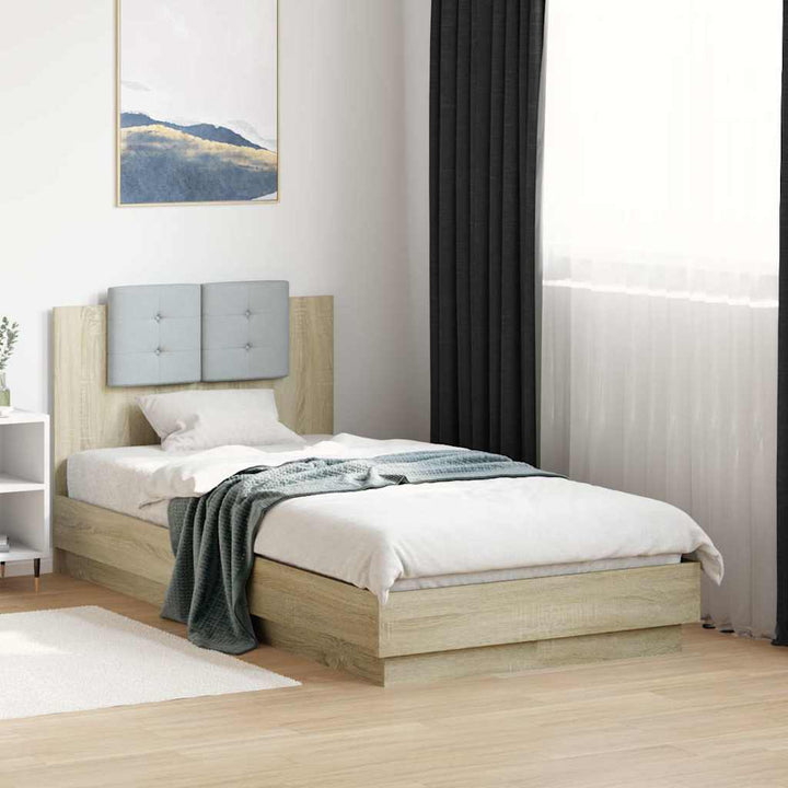 sengeramme med sengegavl og LED-lys 75x190 cm sonoma-eg