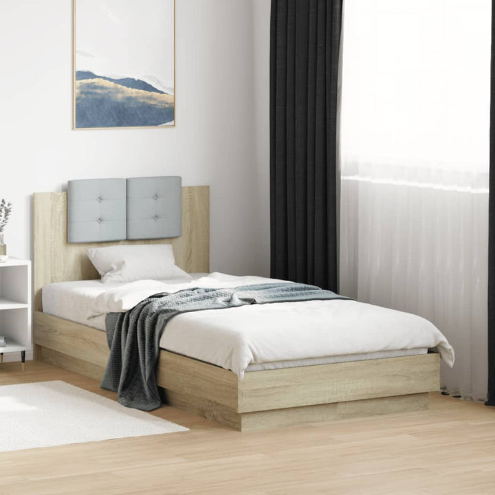 sengeramme med sengegavl og LED-lys 75x190 cm sonoma-eg