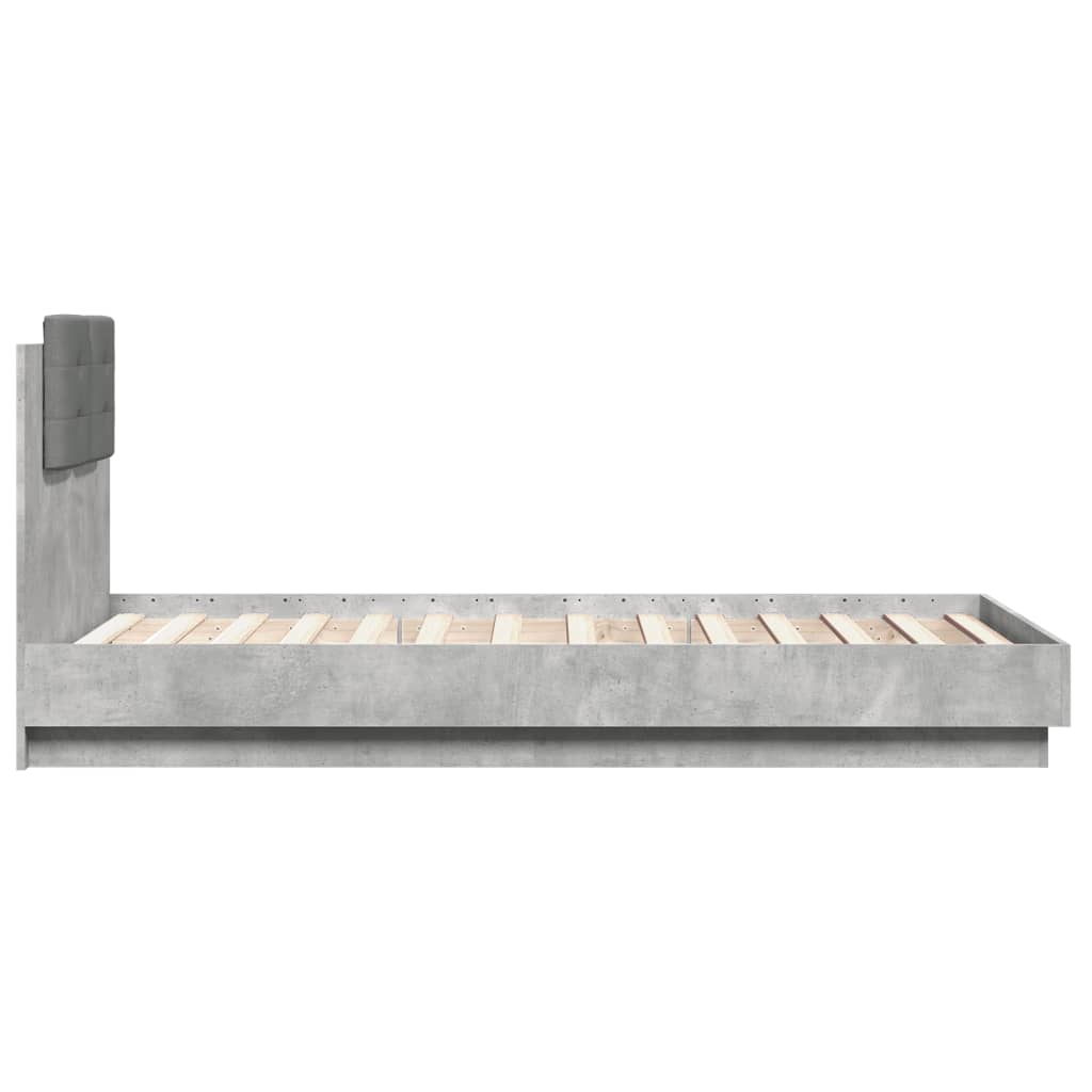 sengeramme med sengegavl og LED-lys 75x190 cm betongrå