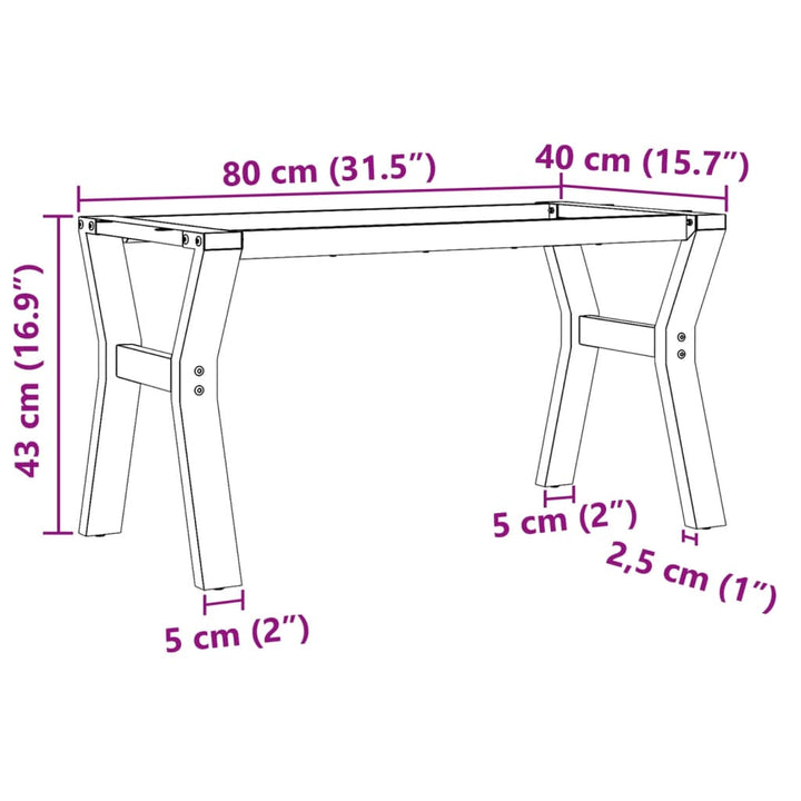 bordben til sofabord 90x40x43 cm Y-stel stål