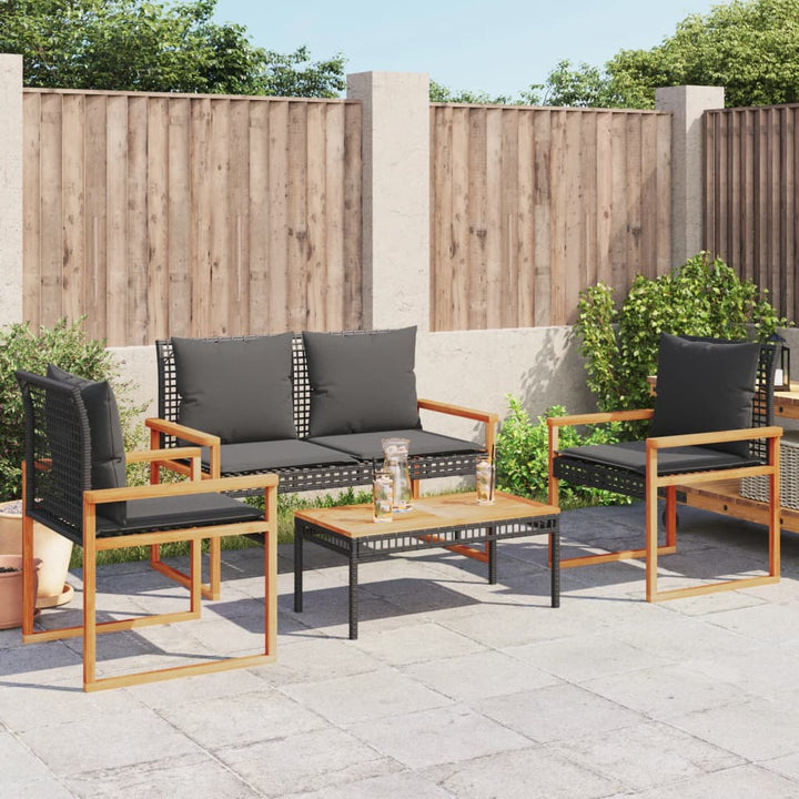 loungesæt til haven 4 dele med hynder polyrattan sort