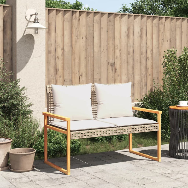 havebænk med hynde polyrattan og akacietræ beige