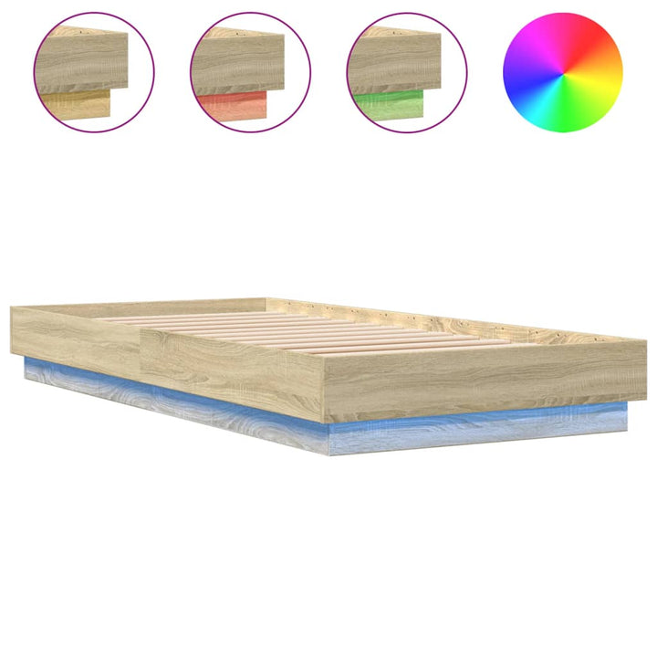 sengeramme med LED-lys 100x200 cm sonoma-eg