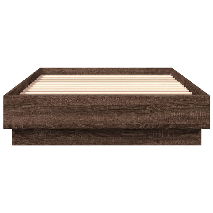sengeramme med LED-lys 100x200 cm brun egetræsfarve