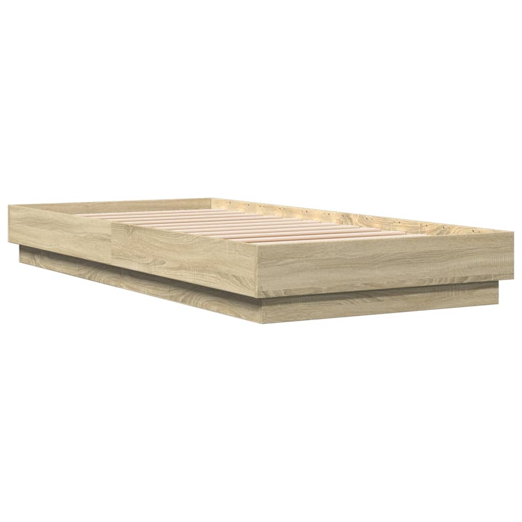 sengeramme med LED-lys 90x200 cm sonoma-eg