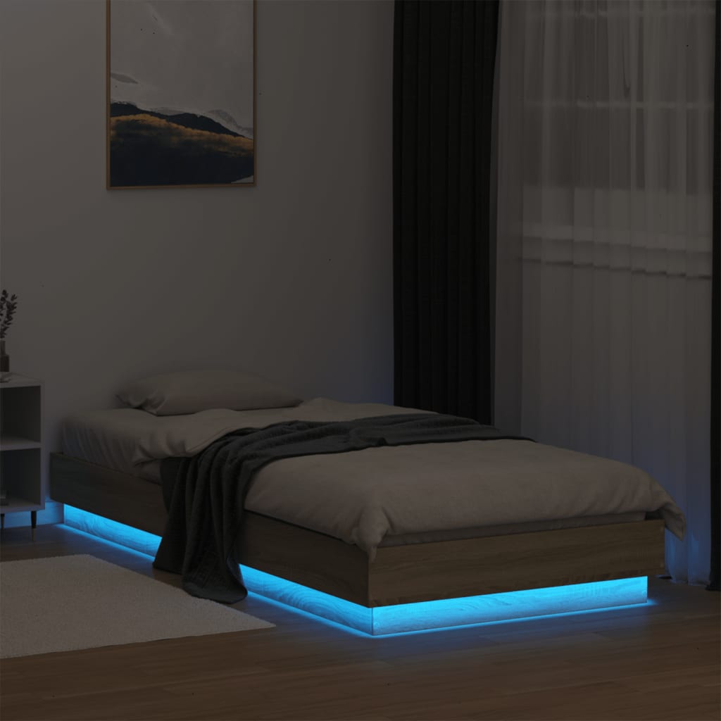 sengeramme med LED-lys 90x200 cm sonoma-eg
