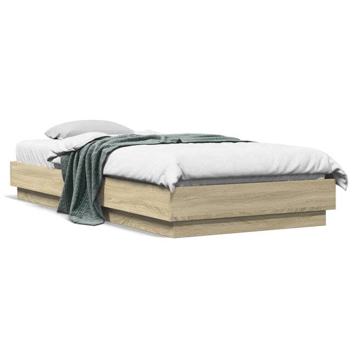 sengeramme med LED-lys 90x200 cm sonoma-eg