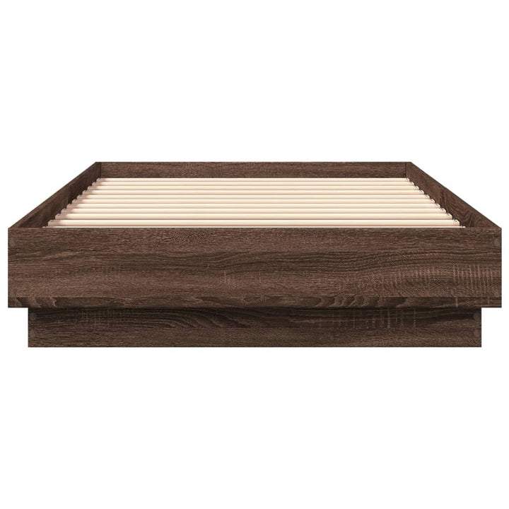 sengeramme med LED-lys 90x200 cm brun egetræsfarve