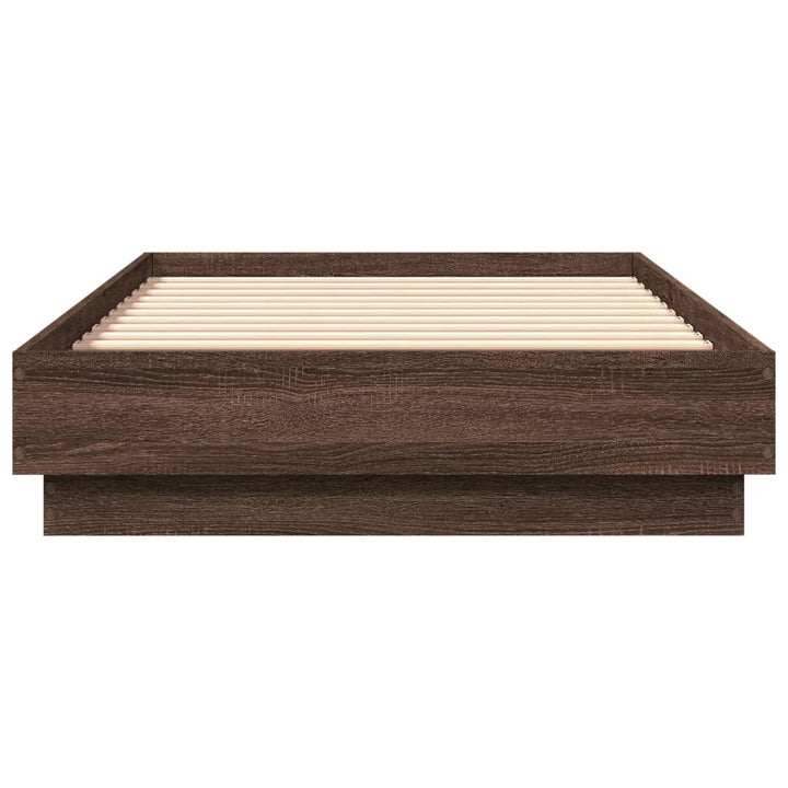 sengeramme med LED-lys 90x190 cm brun egetræsfarve