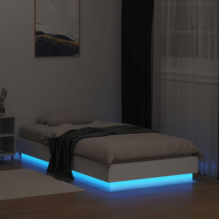 sengeramme og LED-lys 75x190 cm hvid