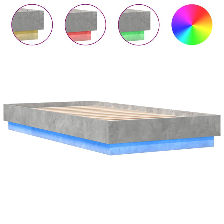sengeramme med LED-lys 75x190 cm betongrå