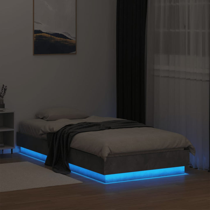 sengeramme med LED-lys 75x190 cm betongrå