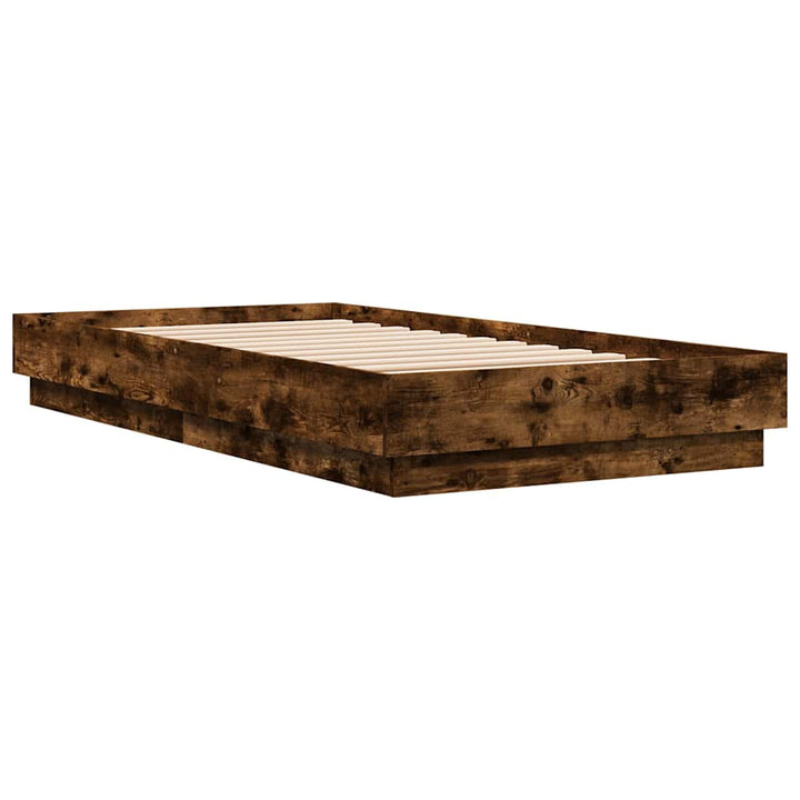 sengeramme med LED-lys 75x190 cm røget egetræ