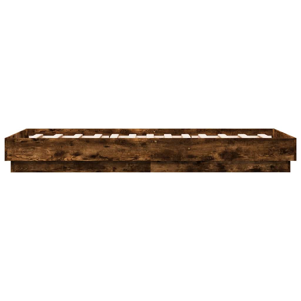 sengeramme med LED-lys 75x190 cm røget egetræ