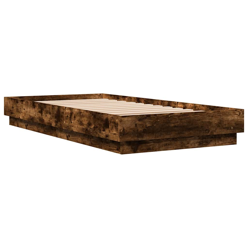 sengeramme med LED-lys 75x190 cm røget egetræ