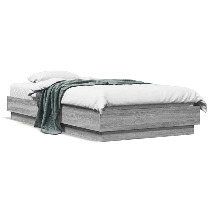 sengeramme med LED-lys 75x190 cm grå sonoma-eg