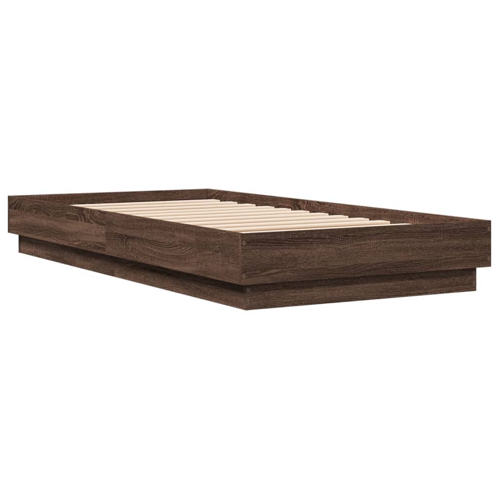 sengeramme med LED-lys 75x190 cm brun egetræsfarve