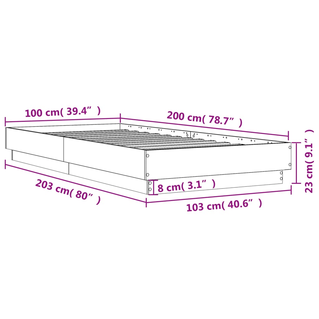 sengeramme 100x200 cm uden madras konstrueret træ sonoma-eg