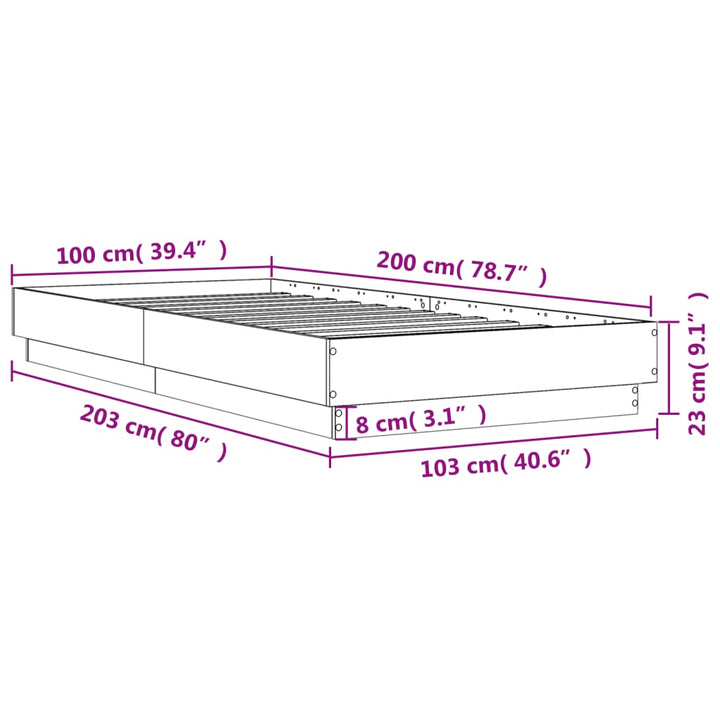 sengeramme 100x200 cm uden madras konstrueret træ brunt eg