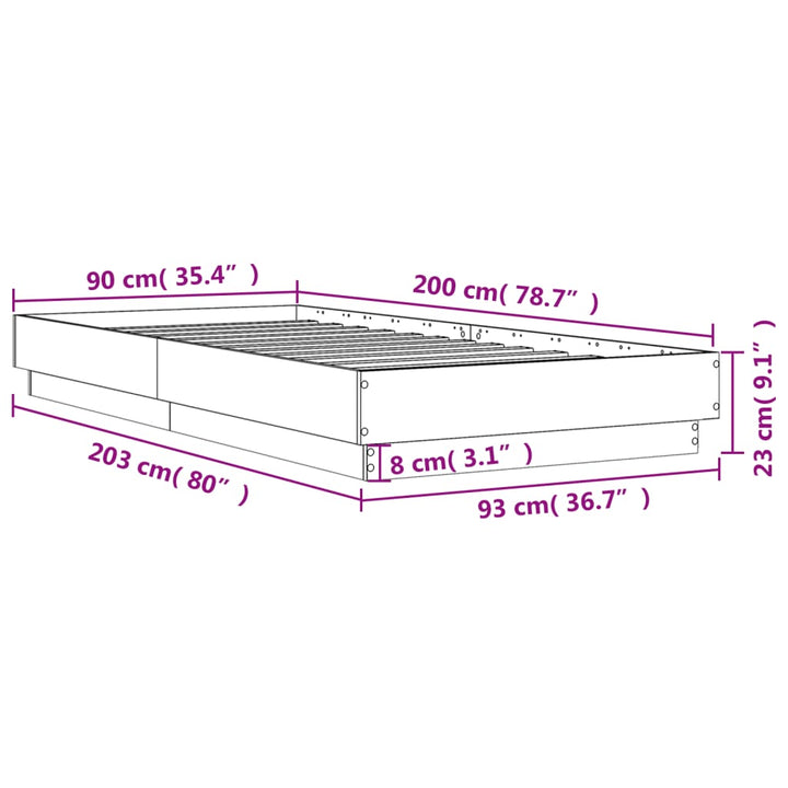 sengeramme 90x200 cm uden madras konstrueret træ sonoma-eg