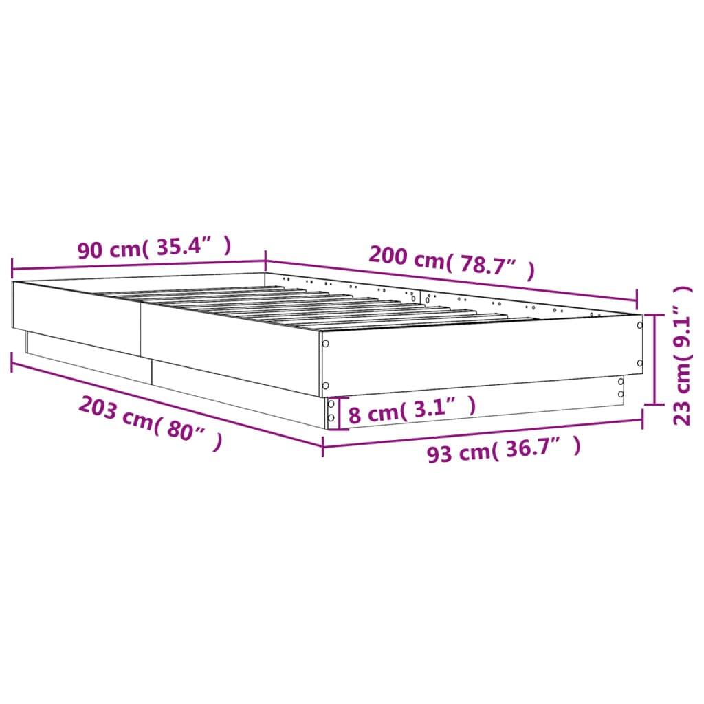sengeramme 90x200 cm konstrueret træ betongrå