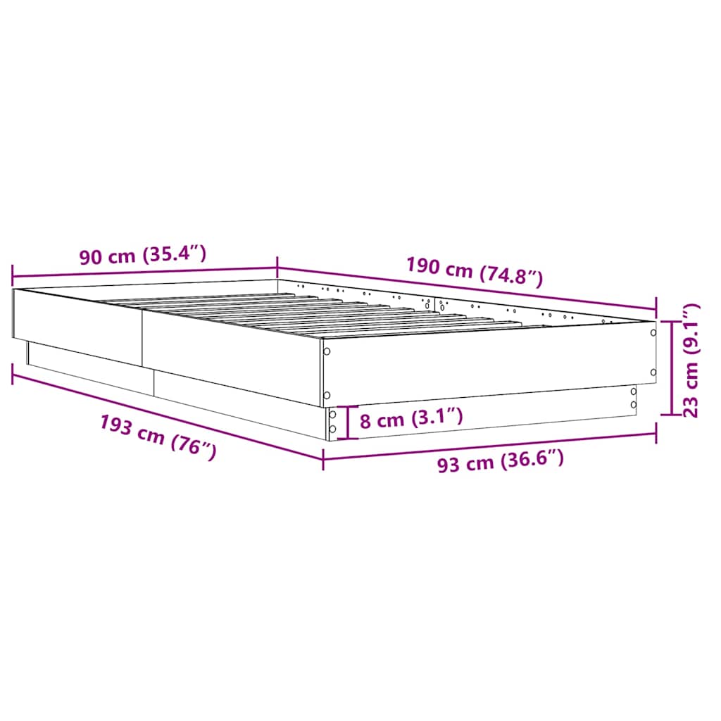 sengeramme 90x190 cm konstrueret træ sort