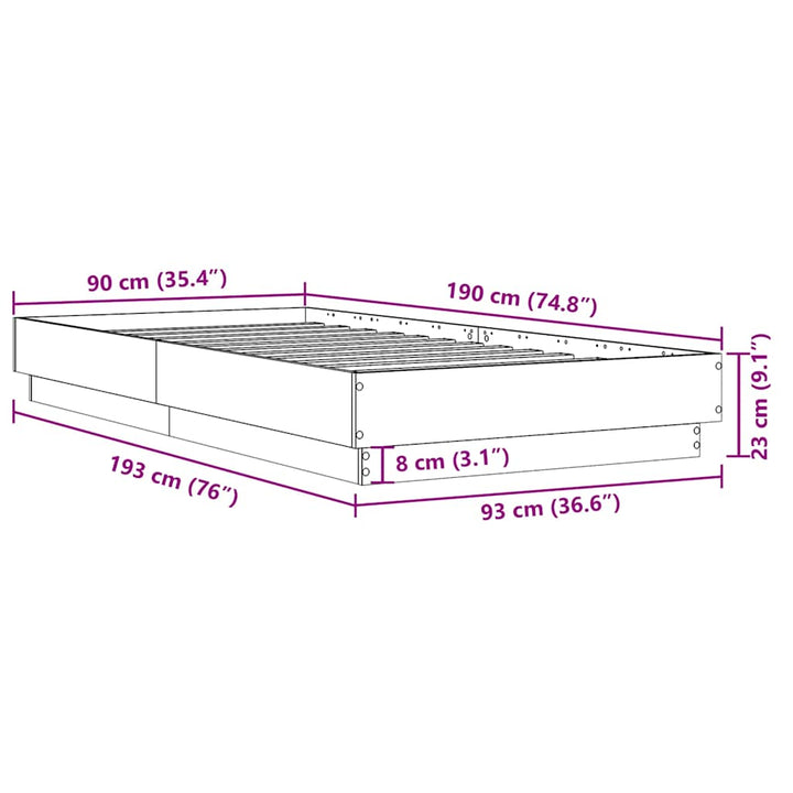 sengeramme 90x190 cm uden madras konstrueret træ sonoma-eg