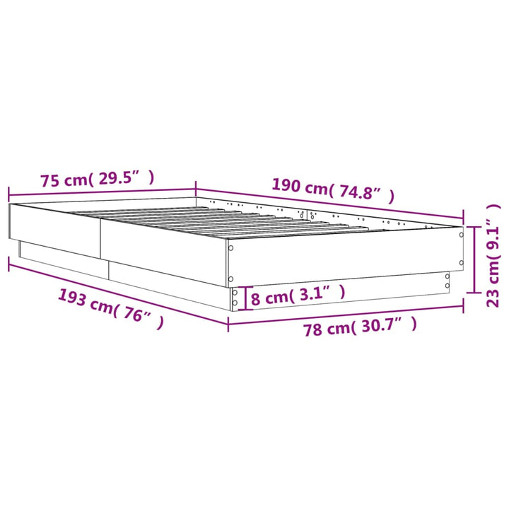 sengeramme 75x190 cm uden madras konstrueret træ brunt eg