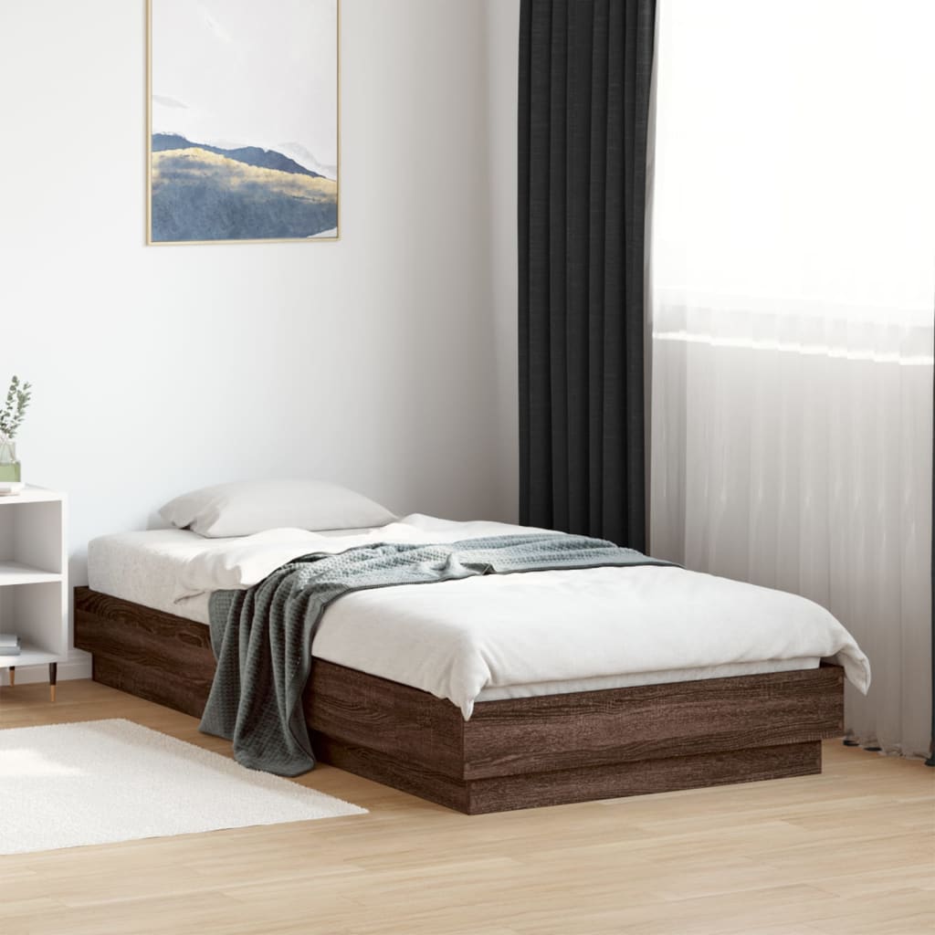 sengeramme 75x190 cm uden madras konstrueret træ brunt eg