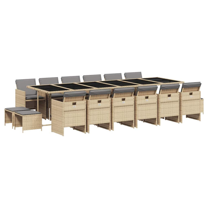 spisebordssæt til haven 17 dele med hynder polyrattan beige