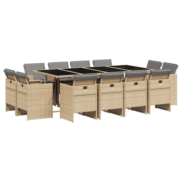 spisebordssæt til haven 13 dele med hynder polyrattan beige