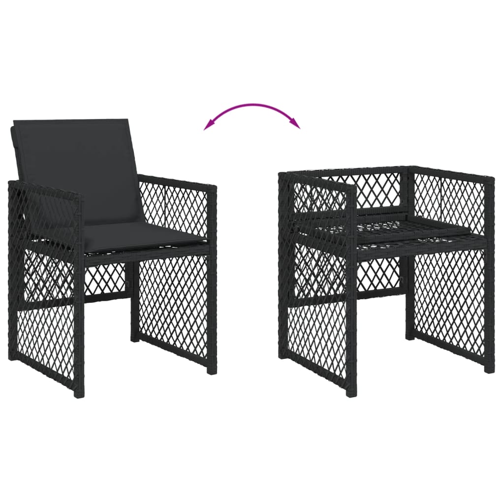spisebordssæt til haven 5 dele med hynder polyrattan sort