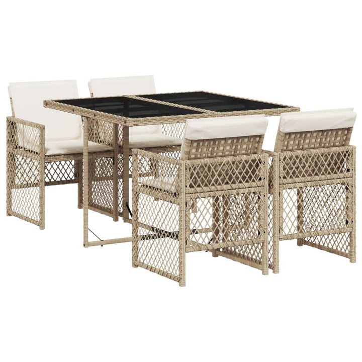 spisebordssæt til haven 5 dele med hynder polyrattan beige