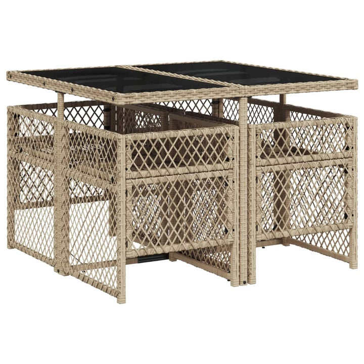 spisebordssæt til haven 5 dele med hynder polyrattan beige