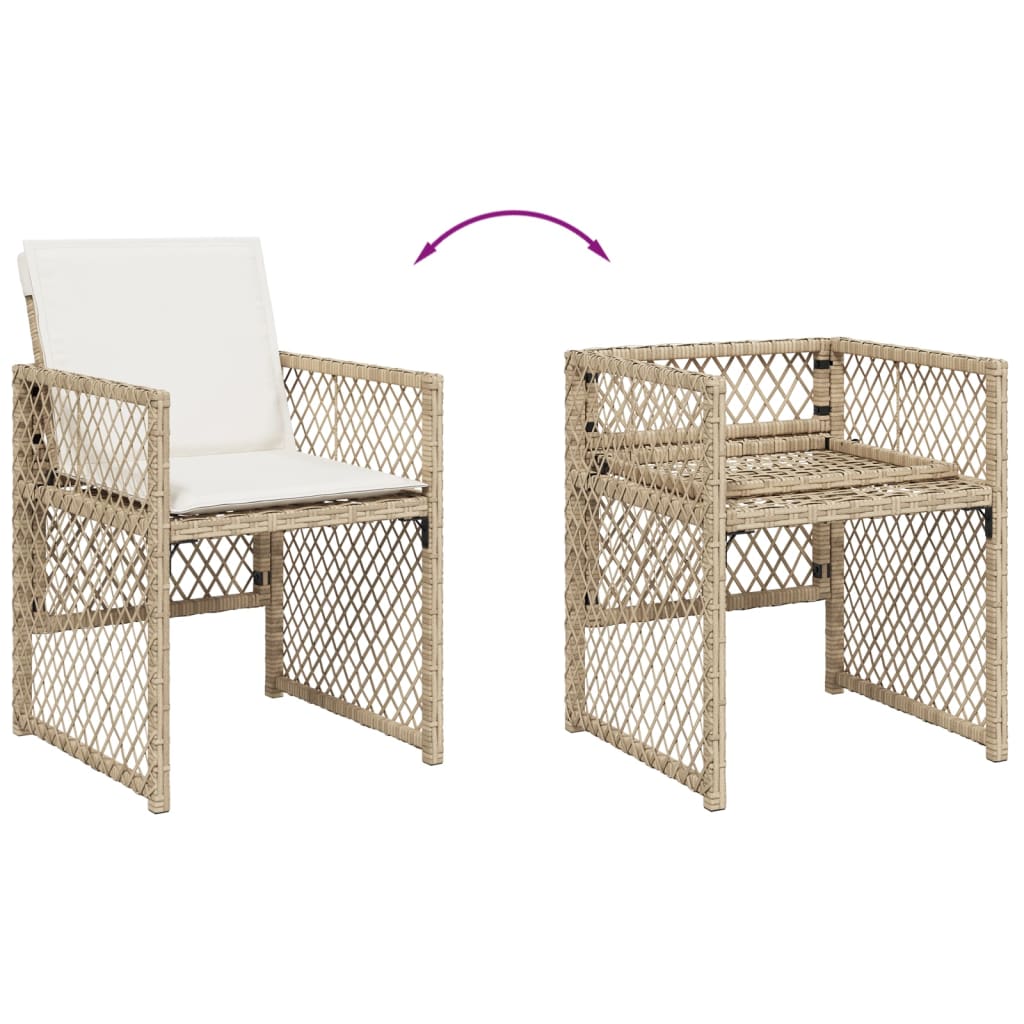 spisebordssæt til haven 5 dele med hynder polyrattan beige