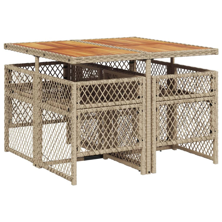 spisebordssæt til haven 5 dele med hynder polyrattan beige