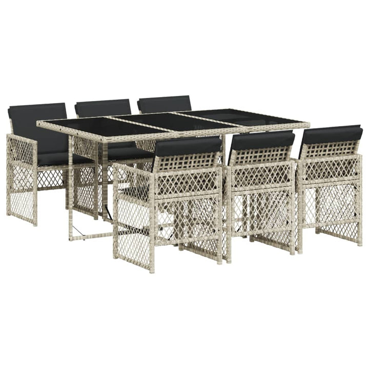 spisebordssæt til haven 7 dele med hynder polyrattan lysegrå