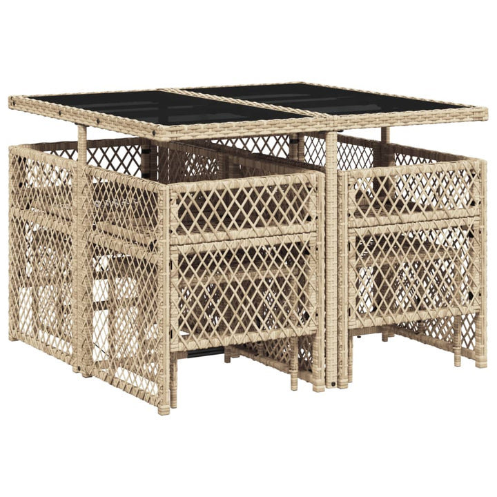 spisebordssæt til haven 9 dele med hynder polyrattan beige