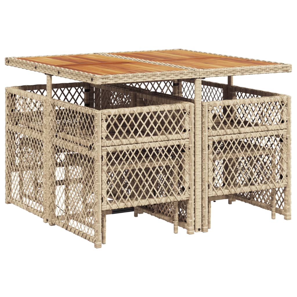 spisebordssæt til haven 9 dele med hynder polyrattan beige
