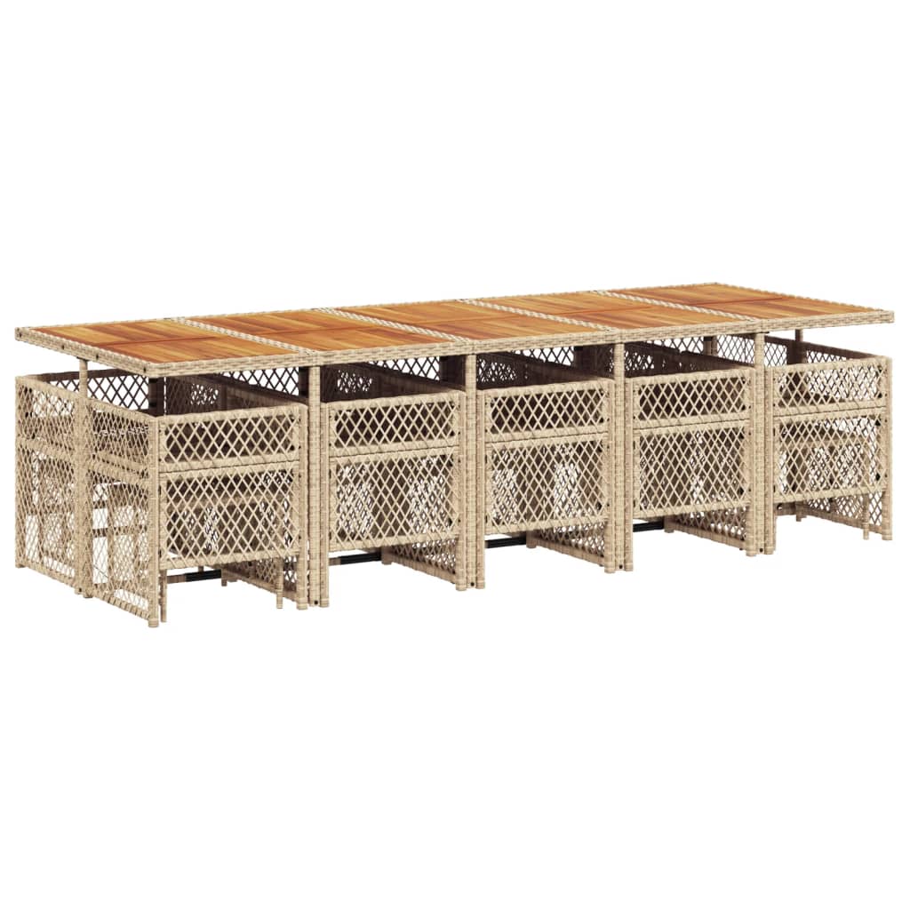 spisebordssæt til haven 15 dele med hynder polyrattan beige