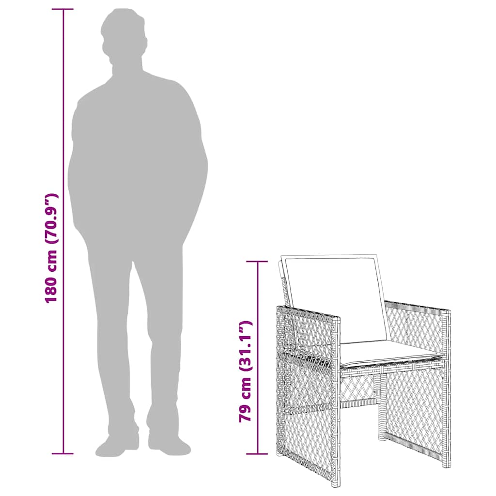 spisebordssæt til haven 9 dele med hynder polyrattan lysegrå