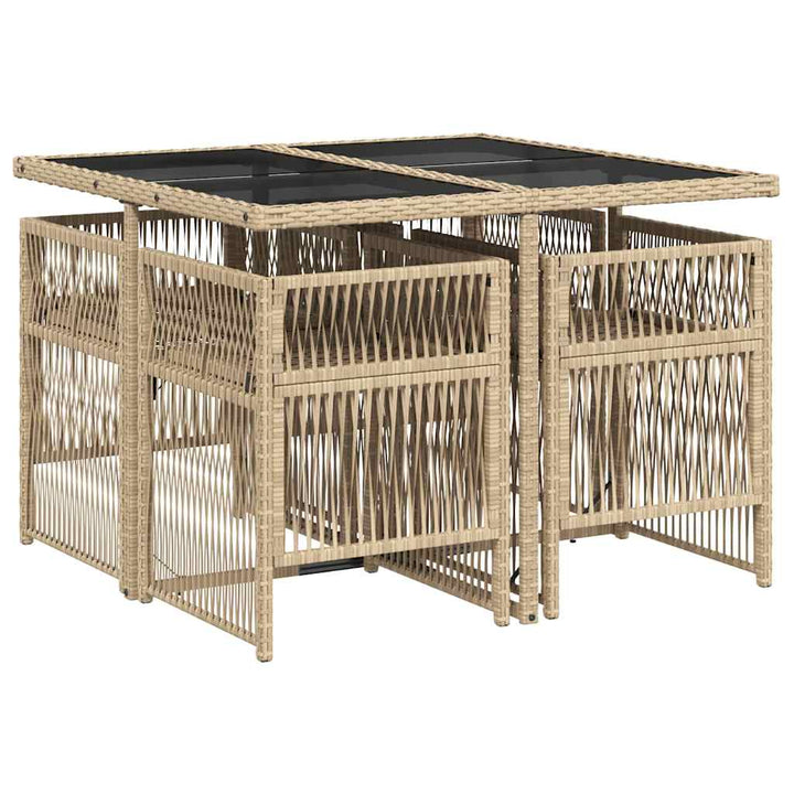 spisebordssæt til haven 5 dele med hynder polyrattan beige
