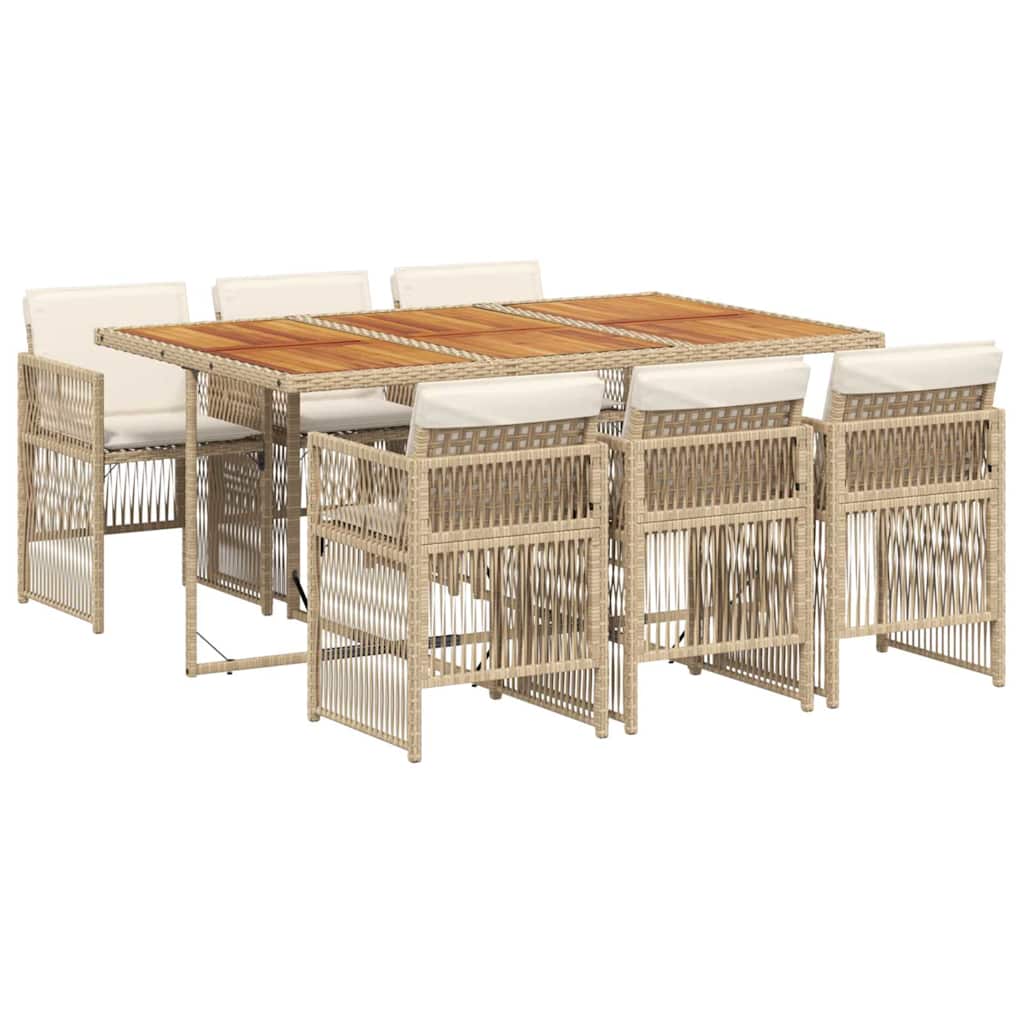 spisebordssæt til haven 7 dele med hynder polyrattan beige