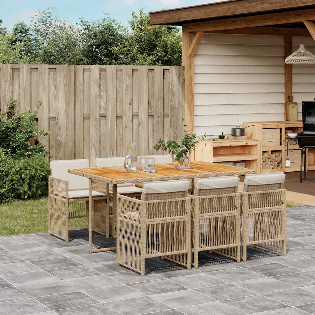 spisebordssæt til haven 7 dele med hynder polyrattan beige
