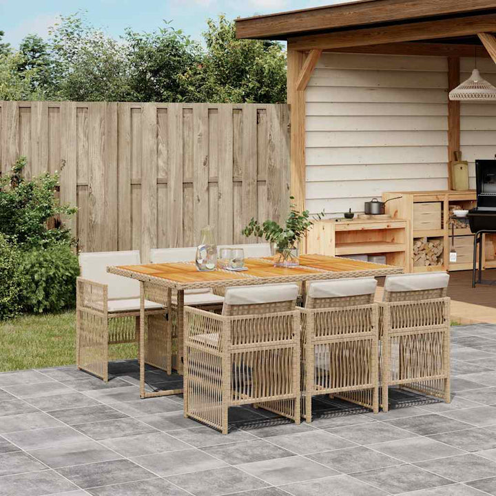 spisebordssæt til haven 7 dele med hynder polyrattan beige