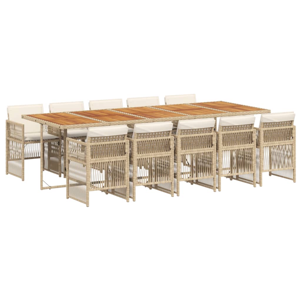 spisebordssæt til haven 11 dele med hynder polyrattan beige