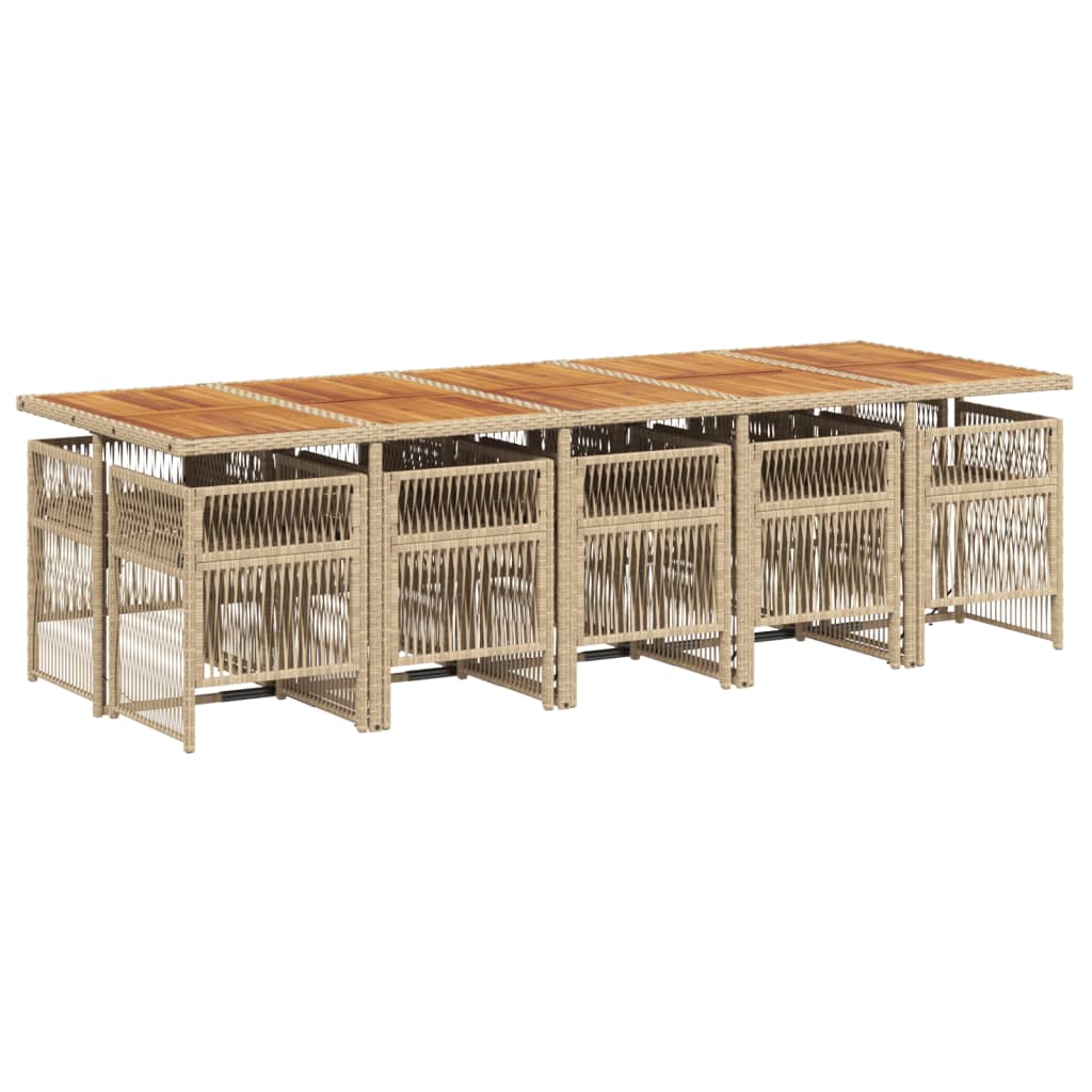 spisebordssæt til haven 11 dele med hynder polyrattan beige