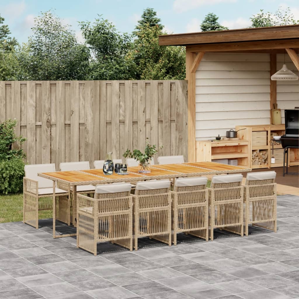 spisebordssæt til haven 11 dele med hynder polyrattan beige